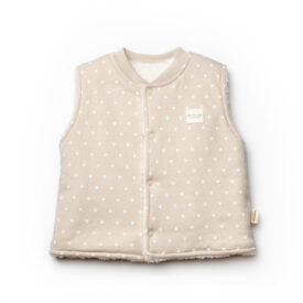Vestă bebeluși crem cu buline albe, din bumbac moale și călduros, îmbrăcăminte practică și confortabilă pentru copii