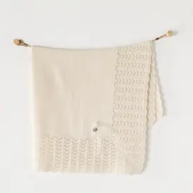 Păturică tricotată crem pentru bebeluși, 100x90 cm, moale și elegantă
