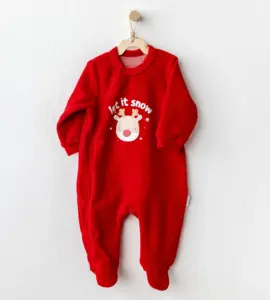 Salopetă „Let it Snow” roșie pentru bebeluși cu imprimeu ren