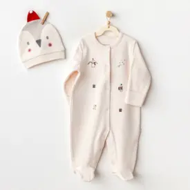 Salopetă „Pinguinul vesel” pentru bebeluși cu căciuliță pinguin din bumbac moale