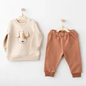 Set bebeluși cu bluziță și pantaloni, model cățeluș