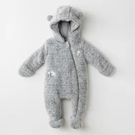Combinezon Panda gri pentru bebeluși, moale și călduros