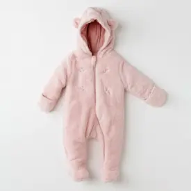 Combinezon teddy roz cu glugă și urechiușe pentru bebeluși, moale și călduros