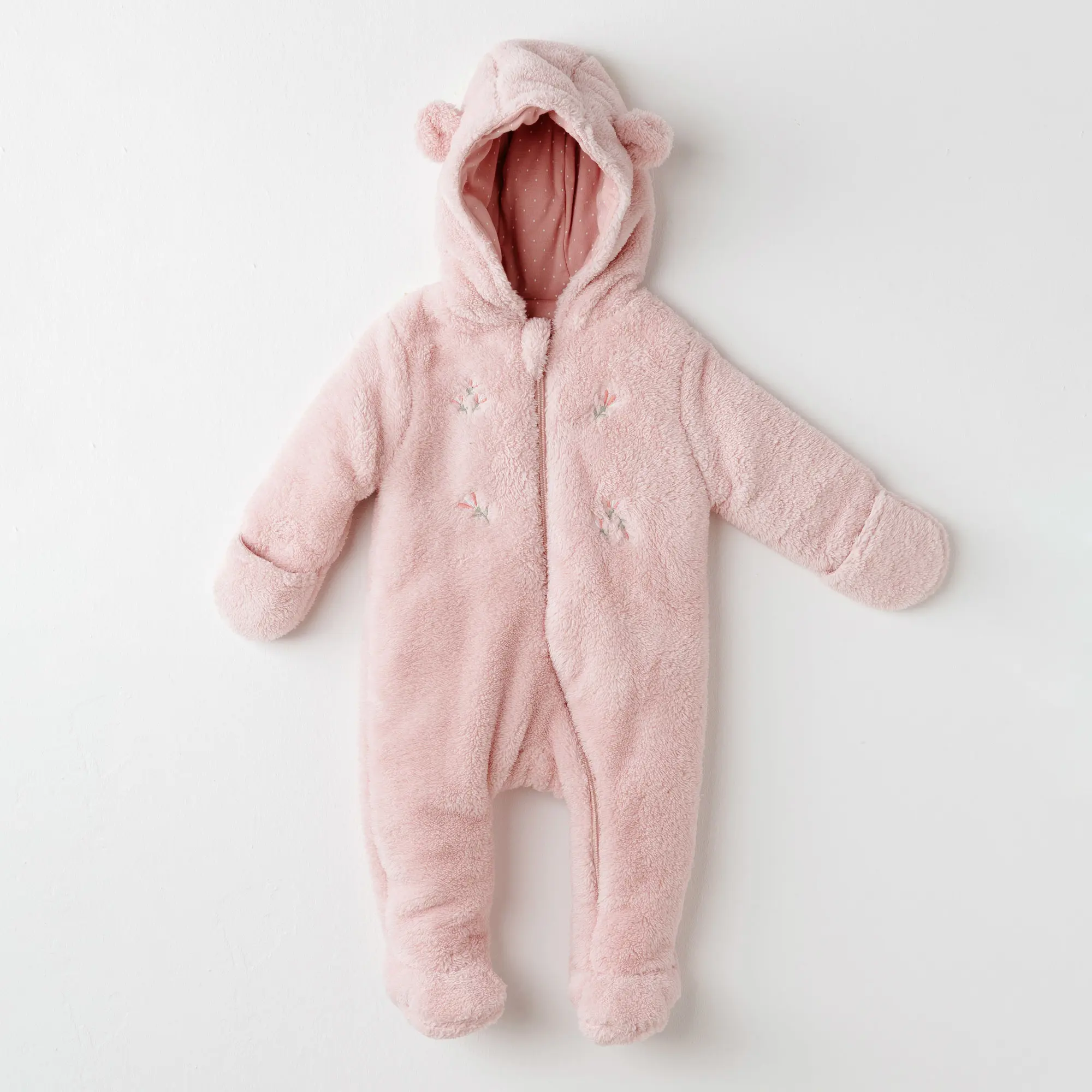 Combinezon teddy roz cu glugă și urechiușe pentru bebeluși Combinezon teddy roz cu glugă și urechiușe pentru bebeluși, moale și călduros