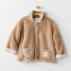 Jachetă teddy bej pentru bebeluși, moale și călduroasă
