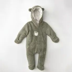 Combinezon teddy verde pentru bebeluși, moale și călduros