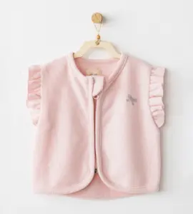 Vestă roz cu volănașe pentru bebeluși din bumbac moale
