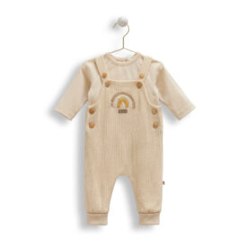 Set „Curcubeu de toamnă” pentru bebeluși – salopetă bej cu curcubeu