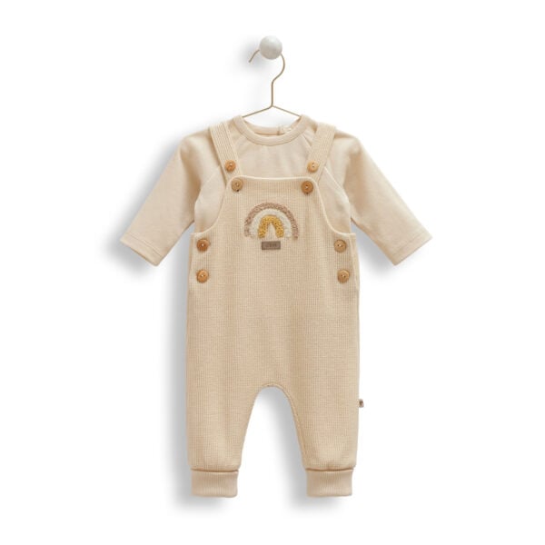 Set „Curcubeu de toamnă” pentru bebeluși – salopetă bej cu curcubeu