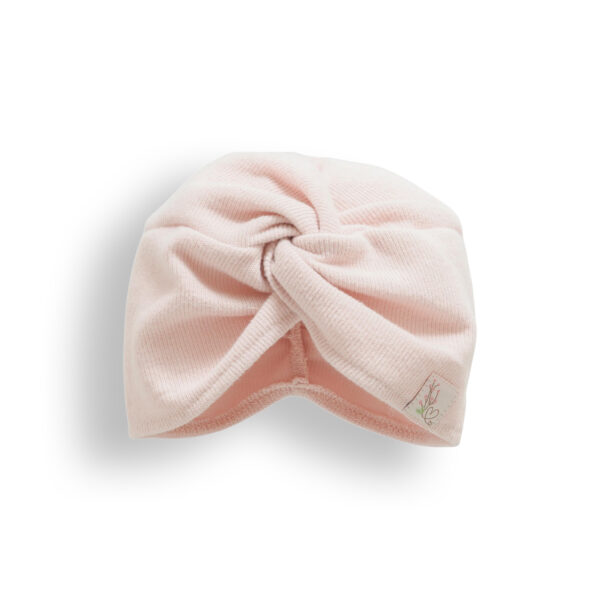 Căciuliță tip turban pentru bebeluși în culorile roz și bej