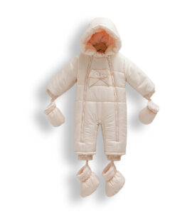Combinezon cu fundiță pentru bebeluși, cu mănuși și botoșei detașabili
