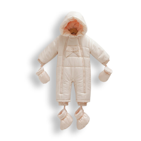 Combinezon cu fundiță pentru bebeluși, cu mănuși și botoșei detașabili