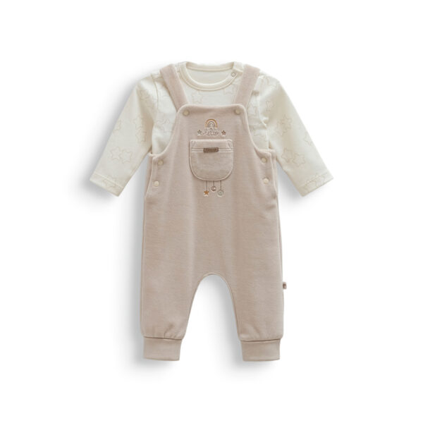Set salopetă bej cu bluză pentru bebeluși, moale și confortabil