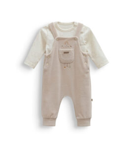 Set salopetă bej cu bluză pentru bebeluși, moale și confortabil