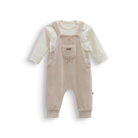 Set salopetă bej cu bluză pentru bebeluși, moale și confortabil