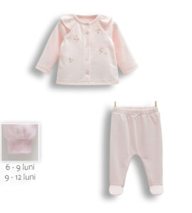 Set „Flori delicate” pentru bebeluși – bluziță și pantalonași roz pal