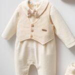 Set Premium Ivory Băieți cu Salopetă Catifea și Vestă