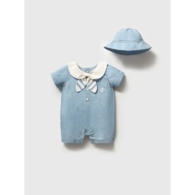 Set de Vară Băieței Denim Marin cu Guler și Pălărie