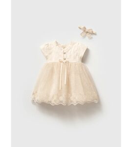 Rochiță Elegantă Fetițe cu Broderie Florală și Bentiță