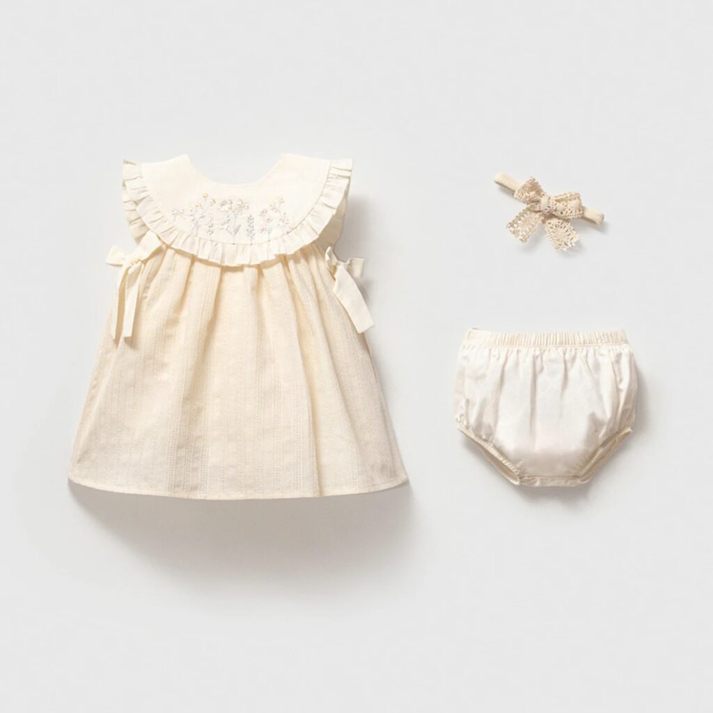 Set Rochiță Fetițe cu Broderie și Bentiță