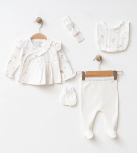 Set Complet 5 Piese Bebelusi din Bumbac cu Imprimeu Floral